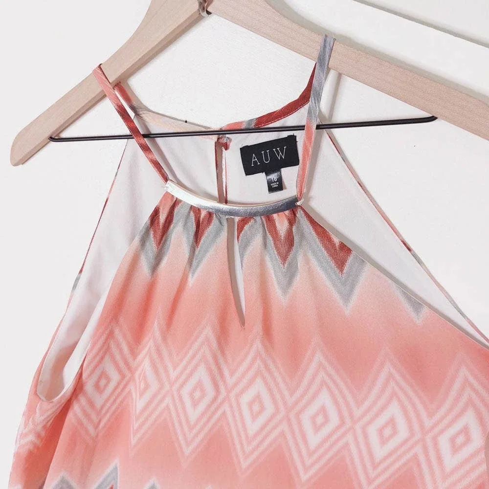 AUW Sleeveless Pink Chevron Dress Gold Accent 16 Plus_4